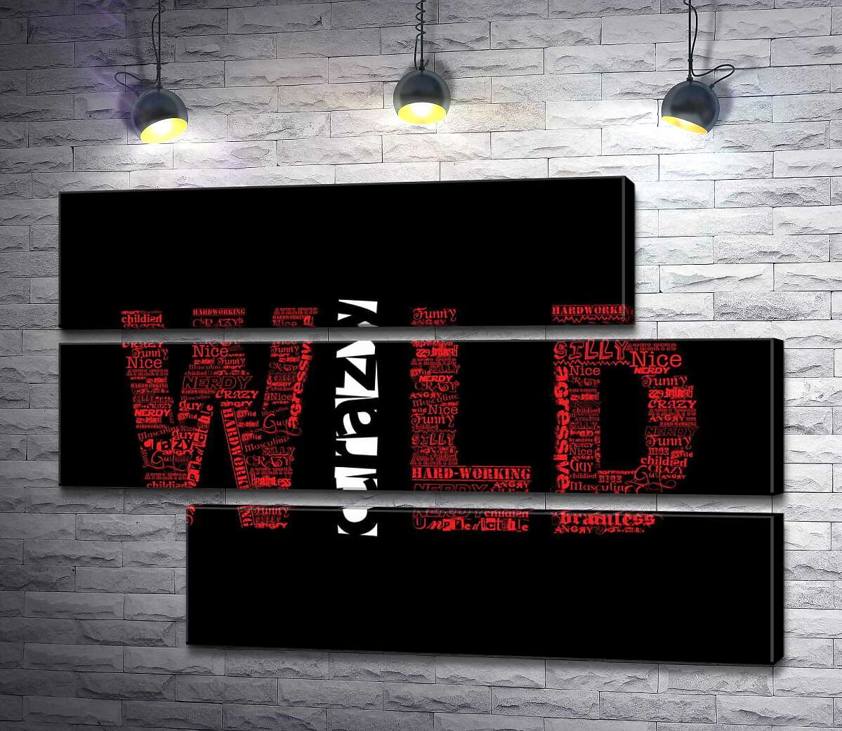 модульная картина Красная надпись "Дикий" (Wild) на черном фоне (Модуль №16)