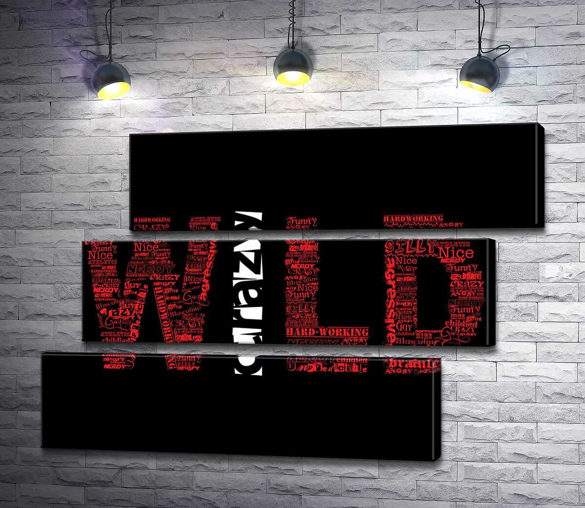 модульная картина Красная надпись "Дикий" (Wild) на черном фоне (Модуль №17)