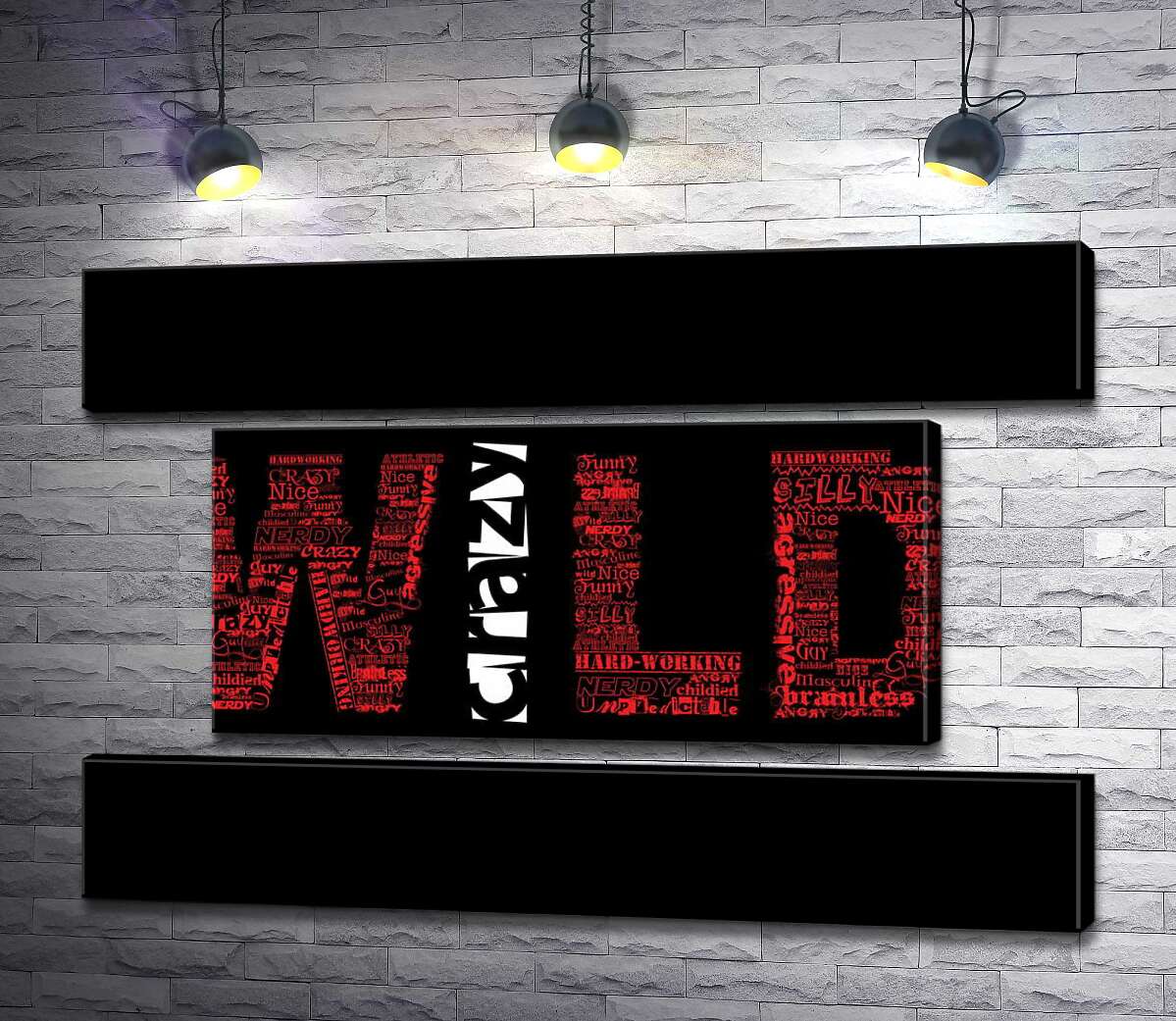 модульная картина Красная надпись "Дикий" (Wild) на черном фоне (Модуль №18)