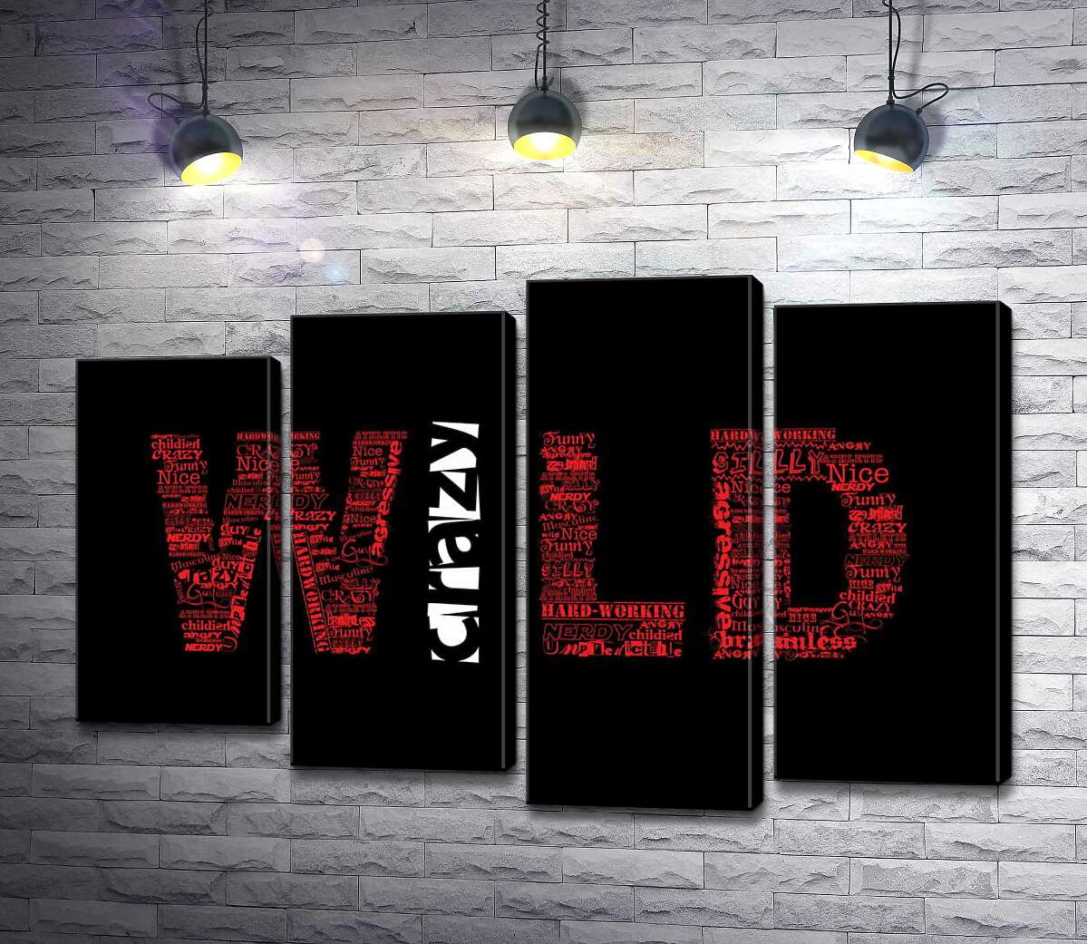 модульна картина Червоний напис "Дикий" (Wild) на чорному тлі (Модуль №3)