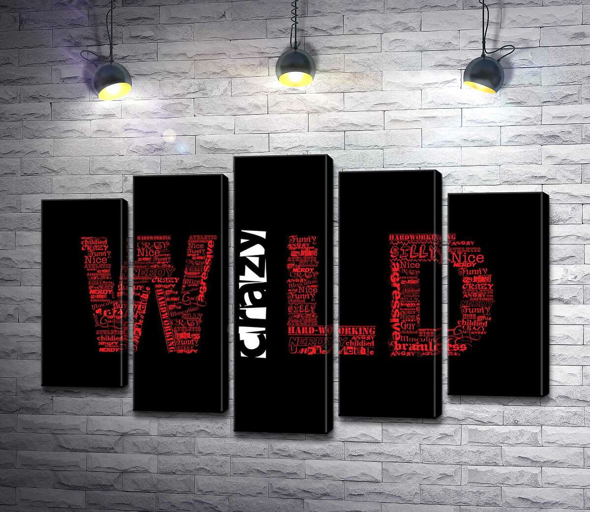 модульная картина Красная надпись "Дикий" (Wild) на черном фоне (Модуль №4)