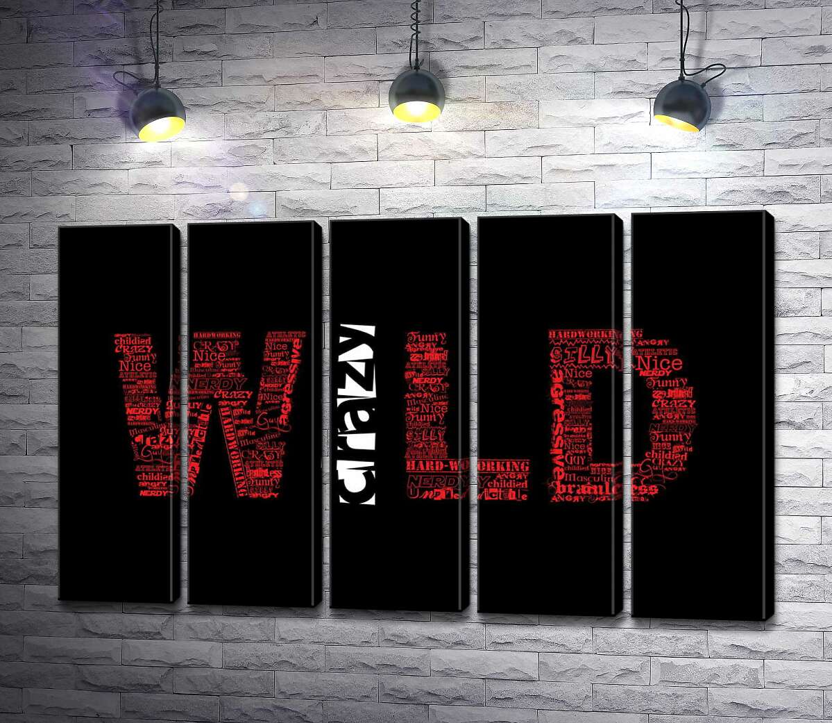 модульна картина Червоний напис "Дикий" (Wild) на чорному тлі (Модуль №26)