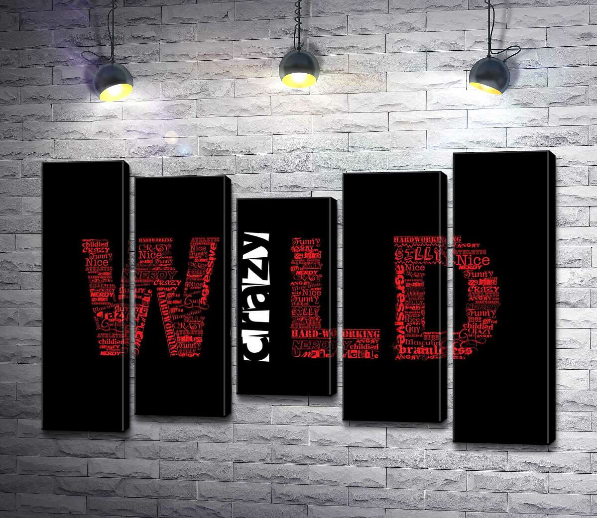 модульная картина Красная надпись "Дикий" (Wild) на черном фоне (Модуль №27)