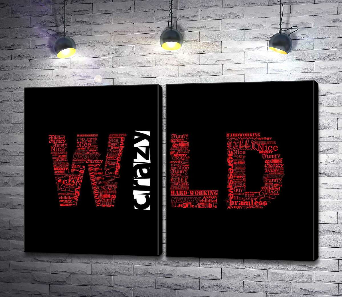 модульная картина Красная надпись "Дикий" (Wild) на черном фоне