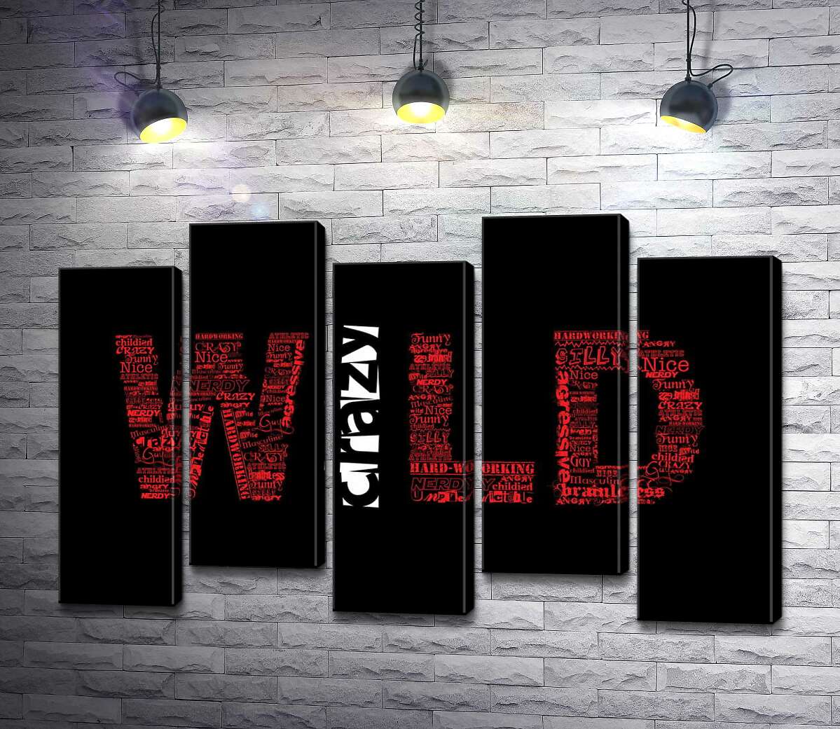 модульна картина Червоний напис "Дикий" (Wild) на чорному тлі (Модуль №30)