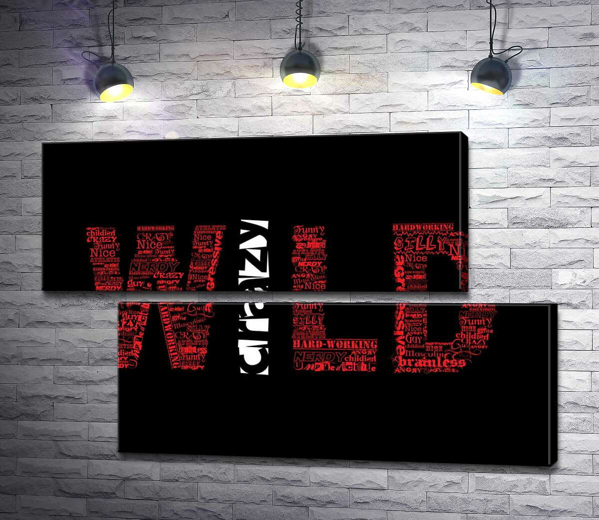 модульна картина Червоний напис "Дикий" (Wild) на чорному тлі (Модуль №8)