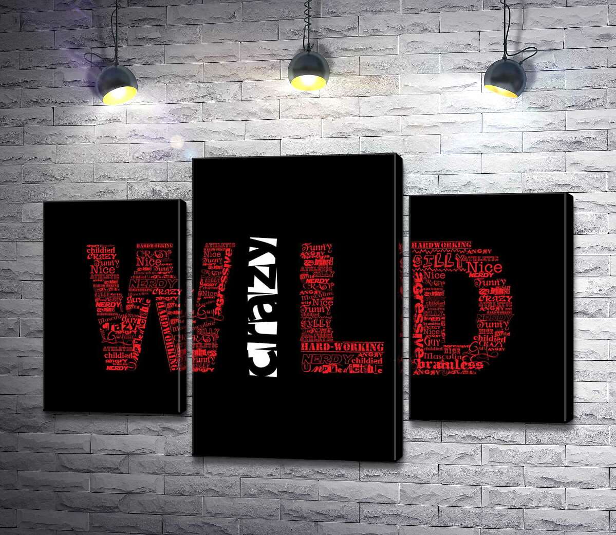 модульная картина Красная надпись "Дикий" (Wild) на черном фоне (Модуль №10)