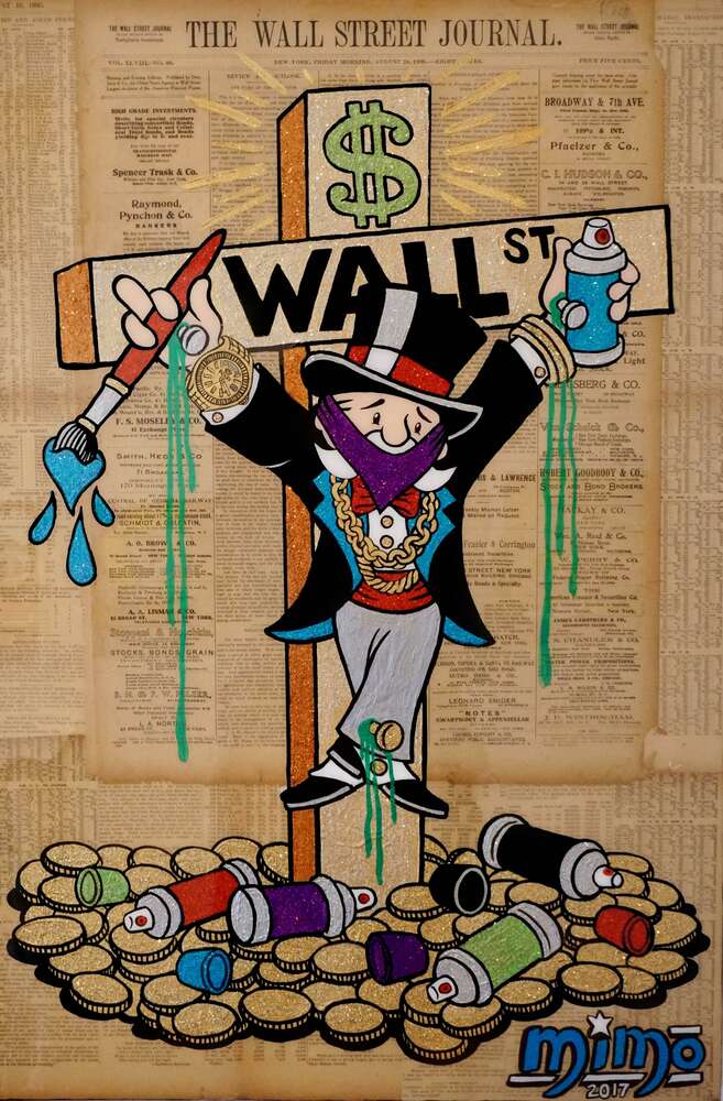картина-постер Мистер Монополи (Monopoly) на кресте Уолл-стрит (Wall Street)