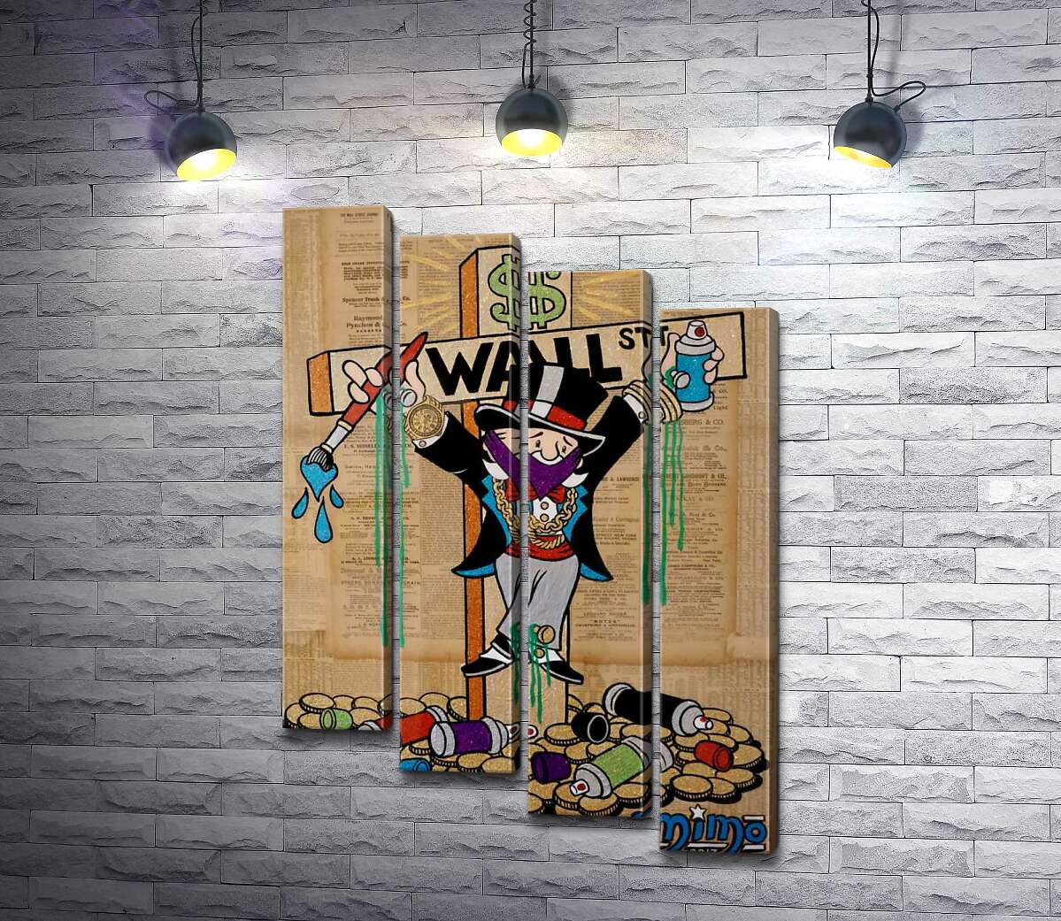 модульная картина Мистер Монополи (Monopoly) на кресте Уолл-стрит (Wall Street) (Модуль №19)