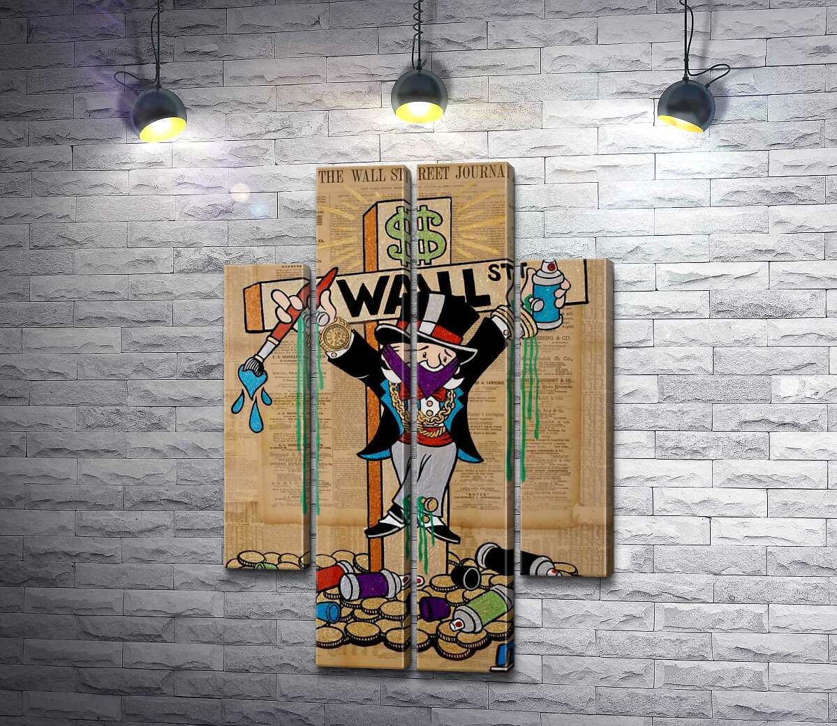 модульна картина Містер Монополі (Monopoly) на на хресті Волл-стріт (Wall Street) (Модуль №20)