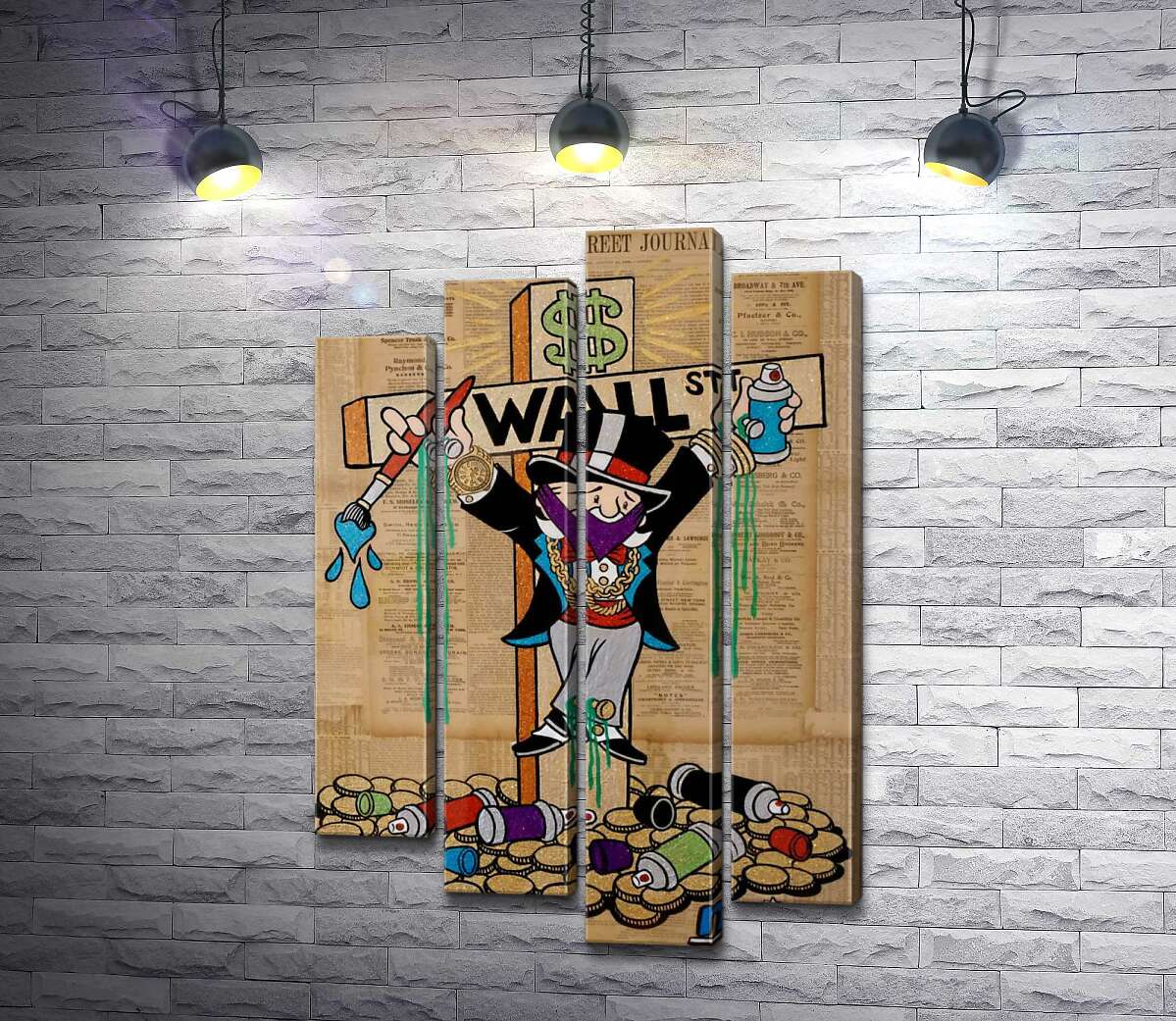 модульна картина Містер Монополі (Monopoly) на на хресті Волл-стріт (Wall Street) (Модуль №3)