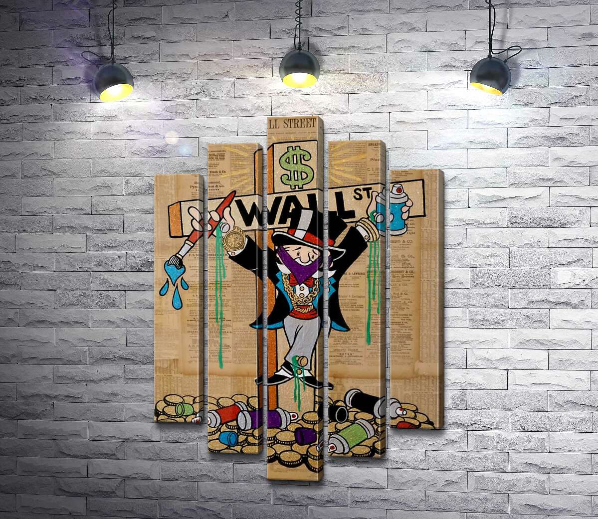 модульна картина Містер Монополі (Monopoly) на на хресті Волл-стріт (Wall Street) (Модуль №4)