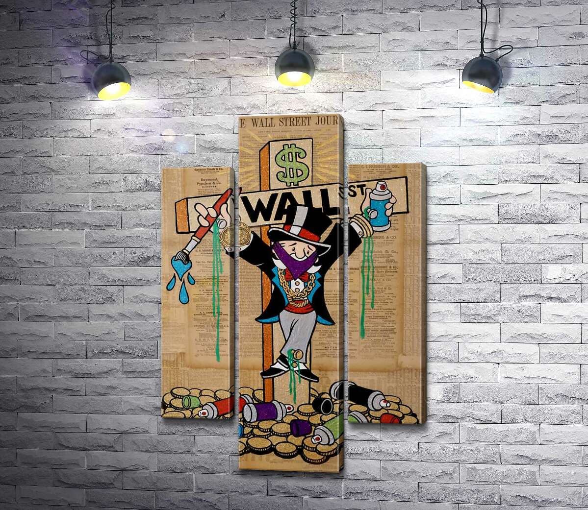 модульна картина Містер Монополі (Monopoly) на на хресті Волл-стріт (Wall Street) (Модуль №10)