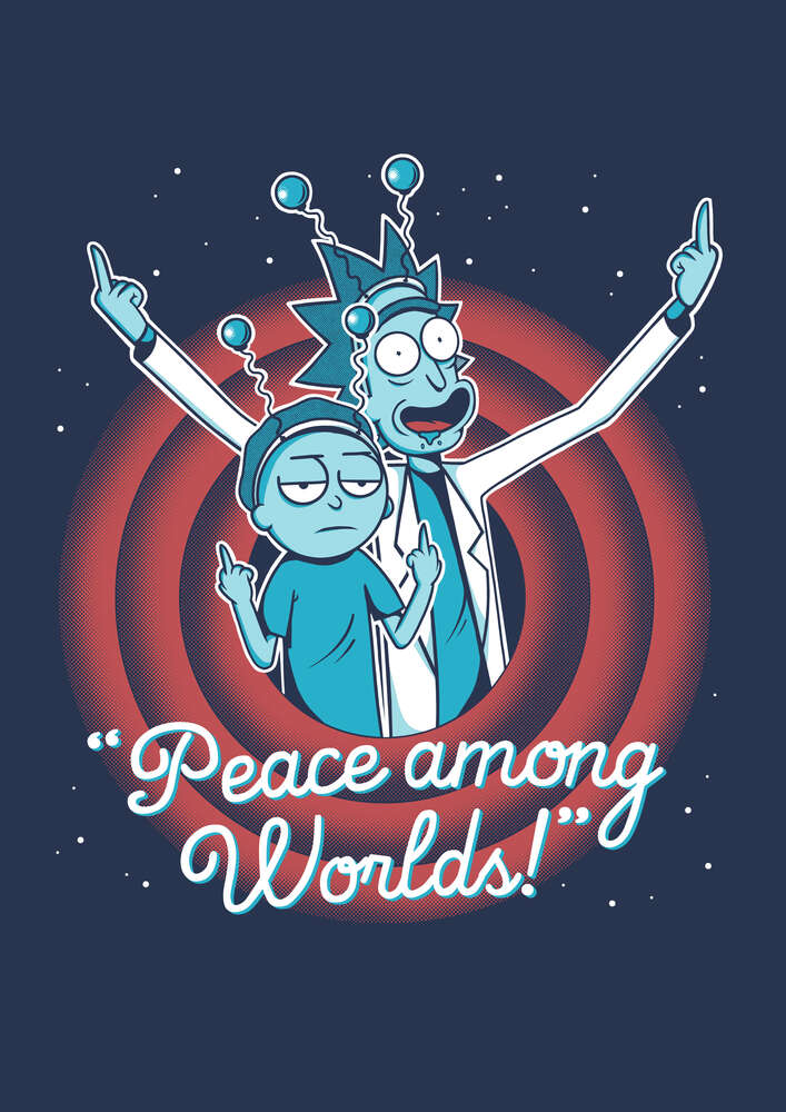 картина-постер Ексцентричний дідусь учений та його онук - герої мультфільму Рік та Морті (Rick and Morty)