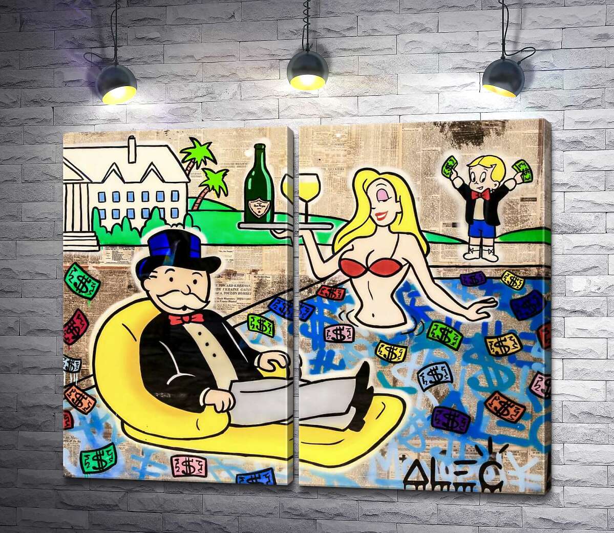 модульна картина Кольоровий грошовий басейн (Colorful Money Pool) - Алек Монополі (Alec Monopoly)