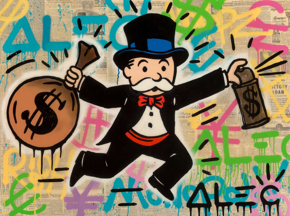 картина-постер Мистер Монополи с деньгами (Mr. Monopoly with money) - Алек Монополи (Alec Monopoly)