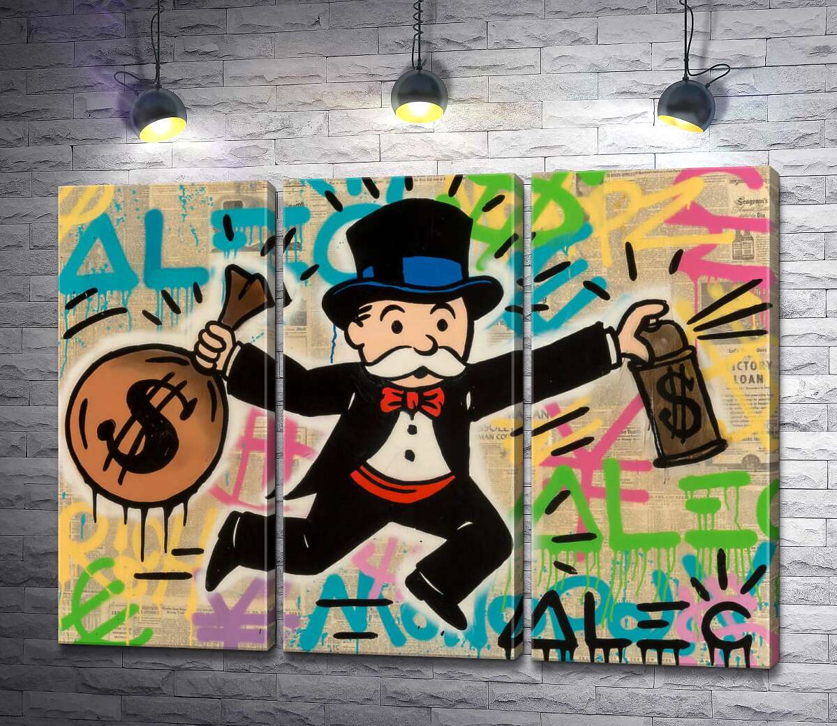 модульная картина Мистер Монополи с деньгами (Модуль №2) (Mr. Monopoly with money) - Алек Монополи (Alec Monopoly)