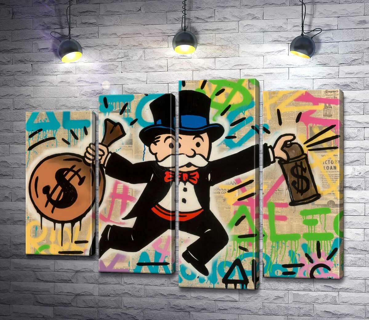 модульна картина Містер Монополі з грошима (Модуль №3) (Mr. Monopoly with money) - Алек Монополі (Alec Monopoly)