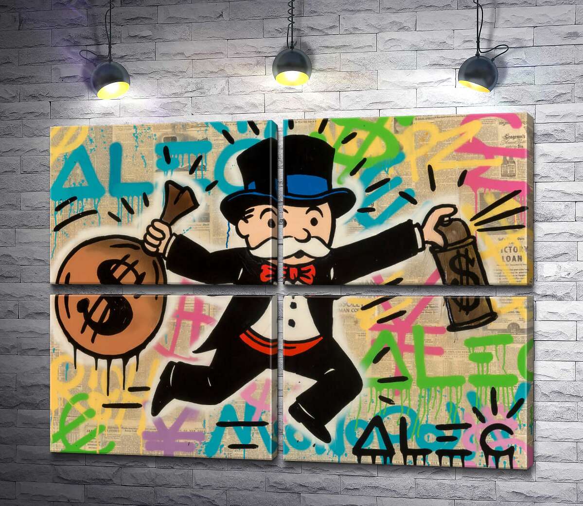 модульная картина Мистер Монополи с деньгами (Модуль №25) (Mr. Monopoly with money) - Алек Монополи (Alec Monopoly)