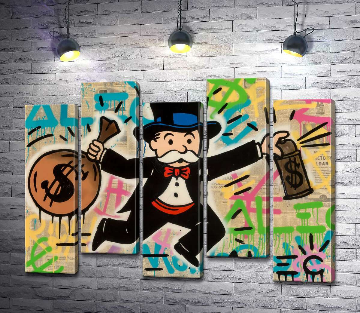 модульная картина Мистер Монополи с деньгами (Модуль №30) (Mr. Monopoly with money) - Алек Монополи (Alec Monopoly)