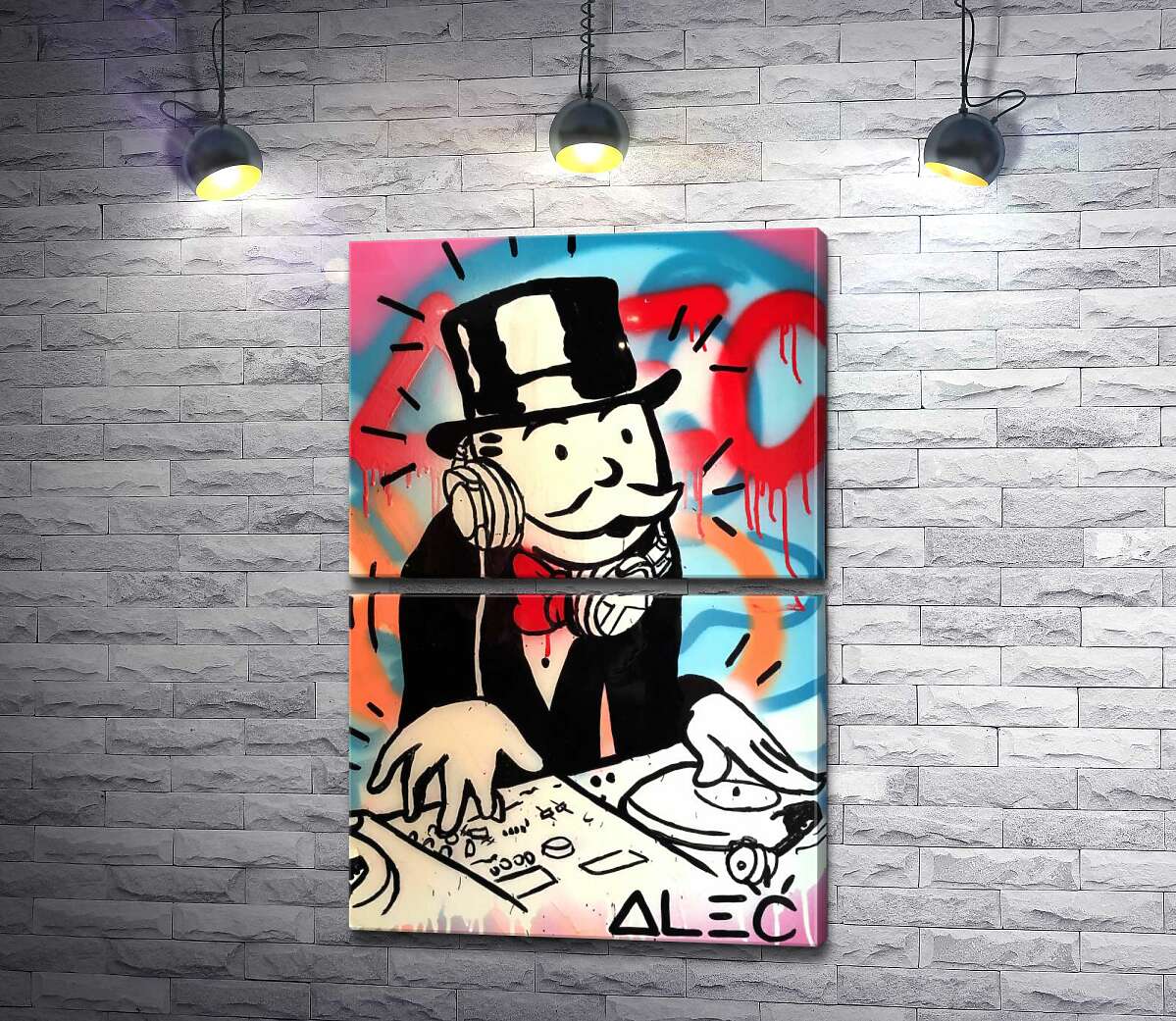 модульная картина Диджей Монополи (DJ Monopoly) (Модуль №7) - Алек Монополи (Alec Monopoly)