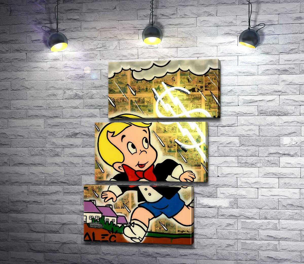 модульна картина Багатенький Річі біжить від дощу (Модуль №17) (Richie Rich run away from rain) - Алек Монополі (Alec Monopoly)