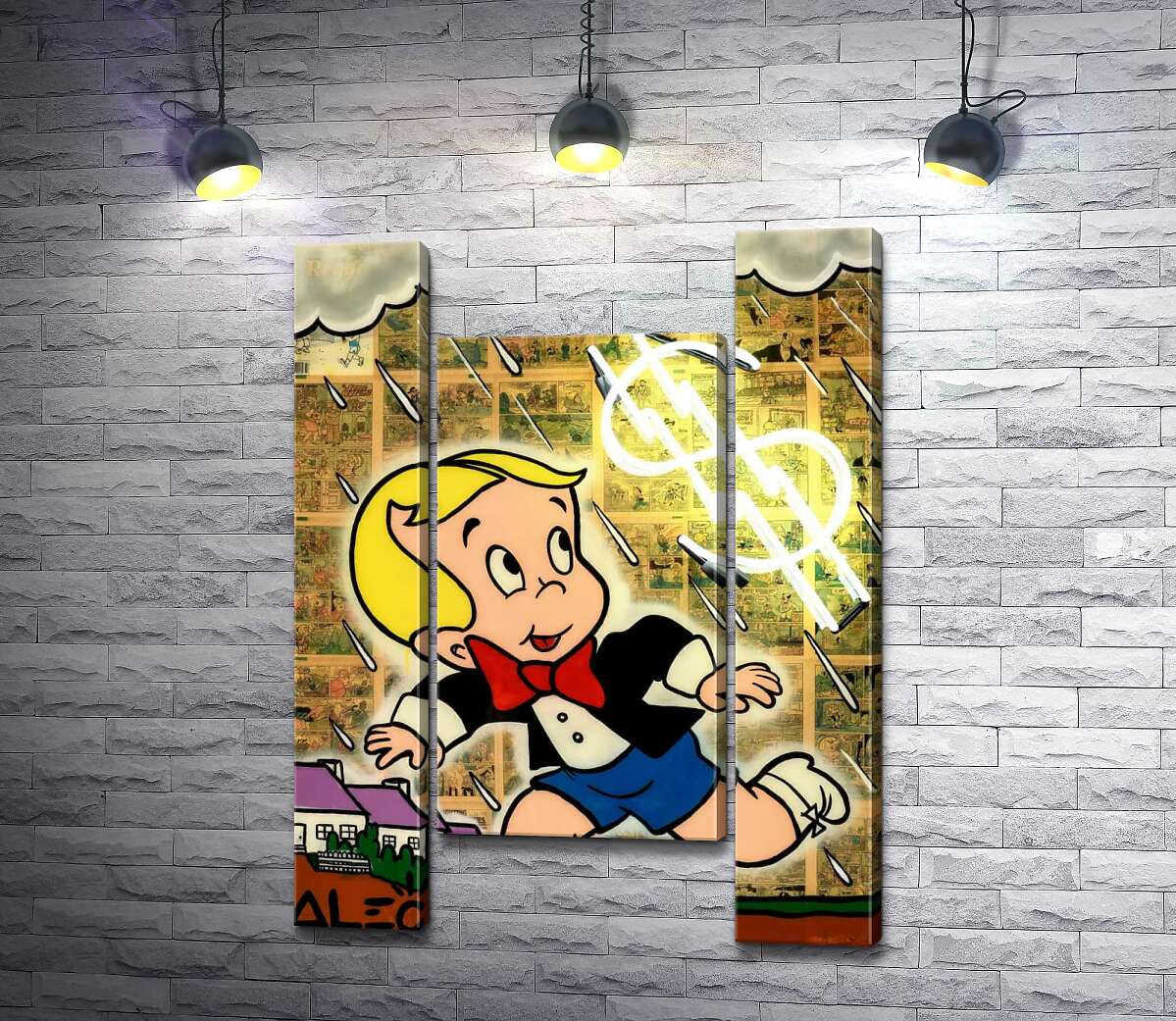 модульна картина Багатенький Річі біжить від дощу (Модуль №11) (Richie Rich run away from rain) - Алек Монополі (Alec Monopoly)
