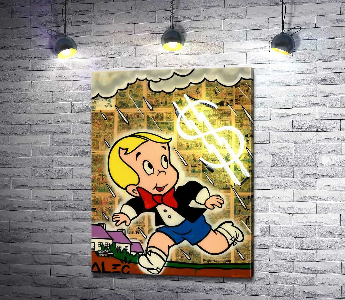 картина Богатенький Ричи бежит от дождя (Richie Rich run away from rain) - Алек Монополи (Alec Monopoly)