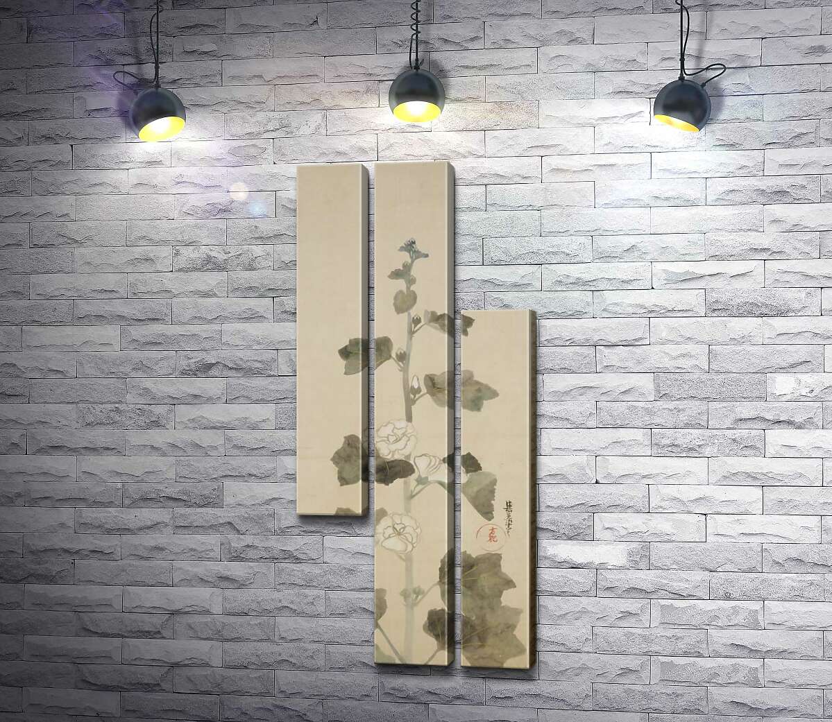 модульна картина Білі мальви (White hollyhocks) (Модуль №13) - Огата Корін (Ogata Korin)