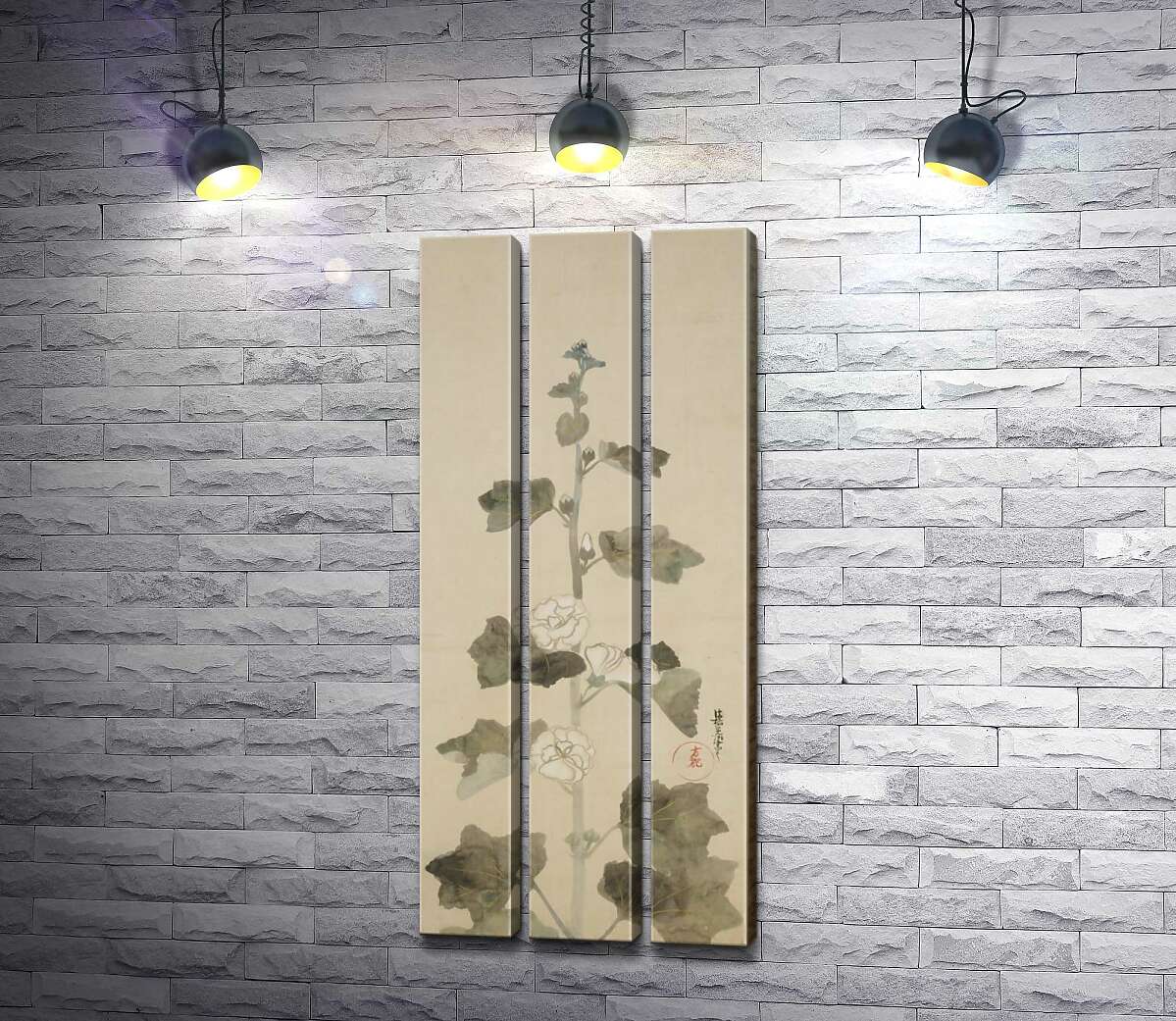 модульная картина Белые мальвы (White hollyhocks) – Огата Корин (Ogata Korin)
