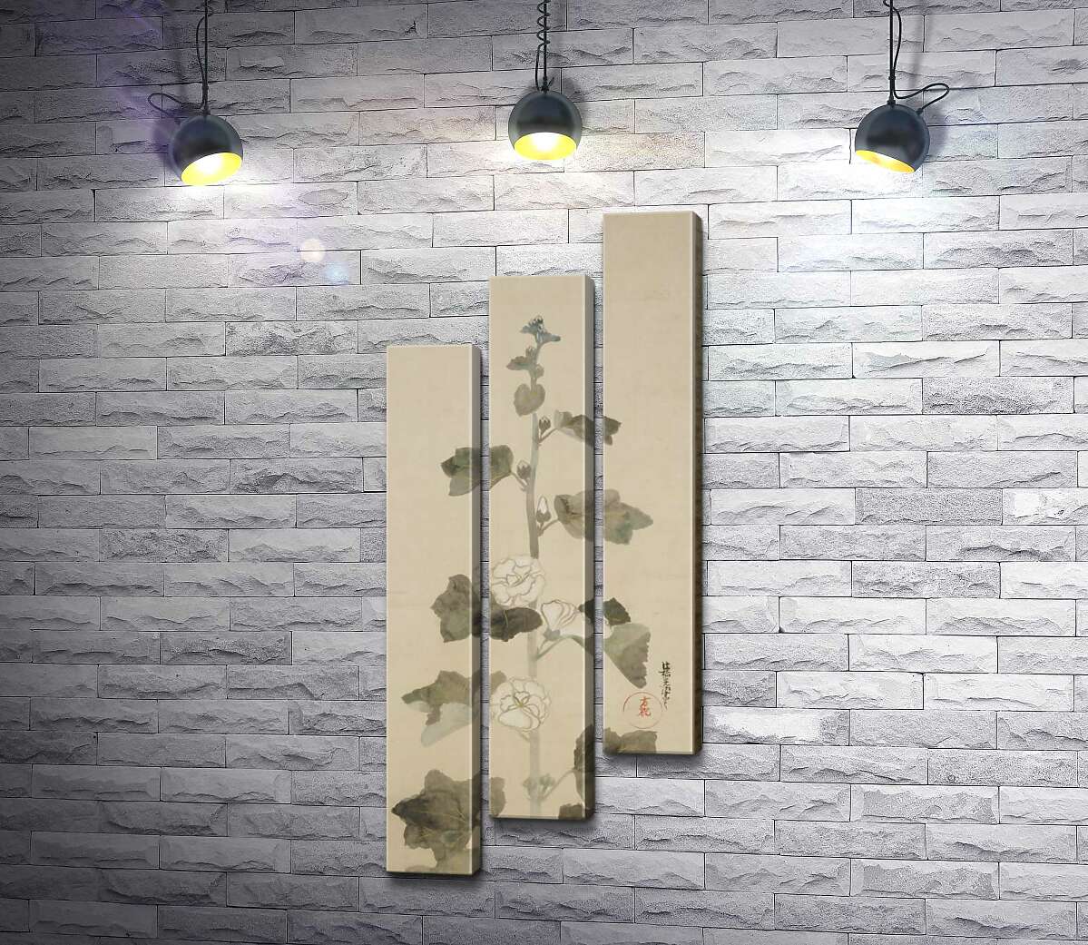 модульная картина Белые мальвы (White hollyhocks) (Модуль №14) – Огата Корин (Ogata Korin)