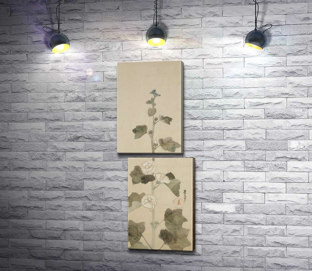 модульная картина Белые мальвы (White hollyhocks) (Модуль №8) – Огата Корин (Ogata Korin)