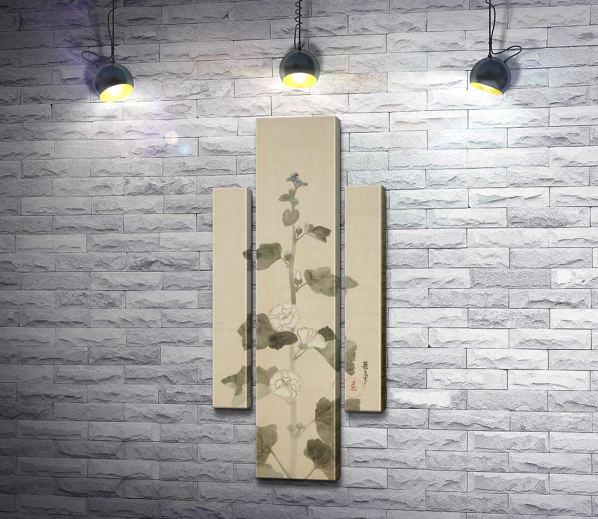 модульная картина Белые мальвы (White hollyhocks) (Модуль №5) – Огата Корин (Ogata Korin)