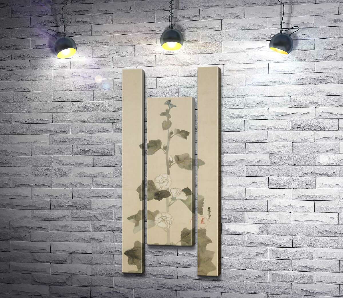 модульна картина Білі мальви (White hollyhocks) (Модуль №11) - Огата Корін (Ogata Korin)
