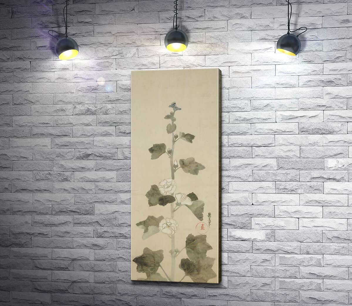 картина Белые мальвы (White hollyhocks) – Огата Корин (Ogata Korin)