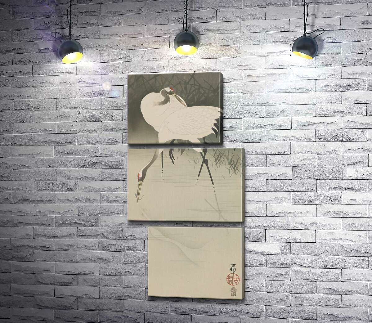 модульна картина Пара журавлів в очереті (Pair of cranes in reeds) - Охара Косон (Ohara Koson) (Модуль №16)