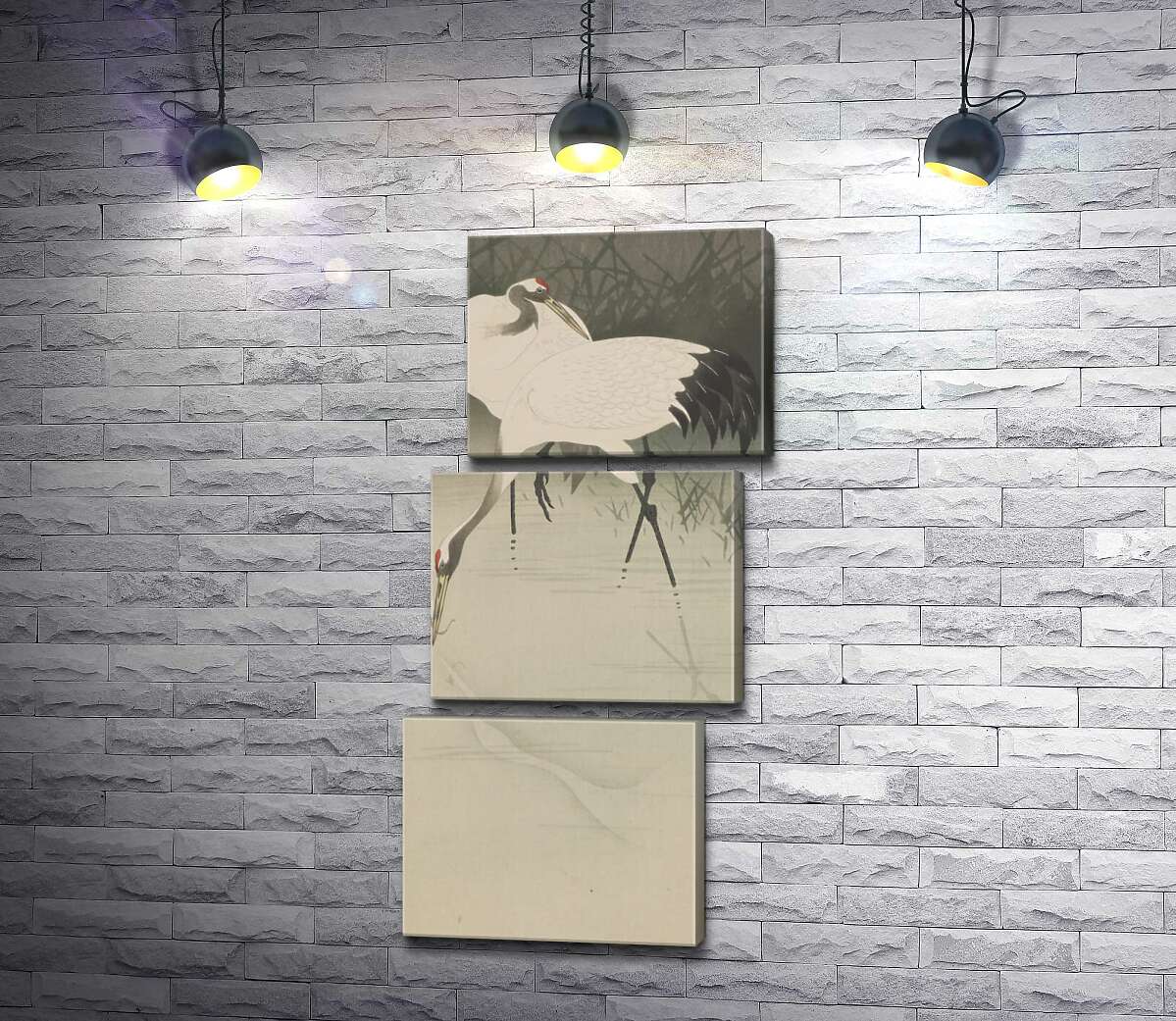 модульна картина Пара журавлів в очереті (Pair of cranes in reeds) - Охара Косон (Ohara Koson) (Модуль №17)