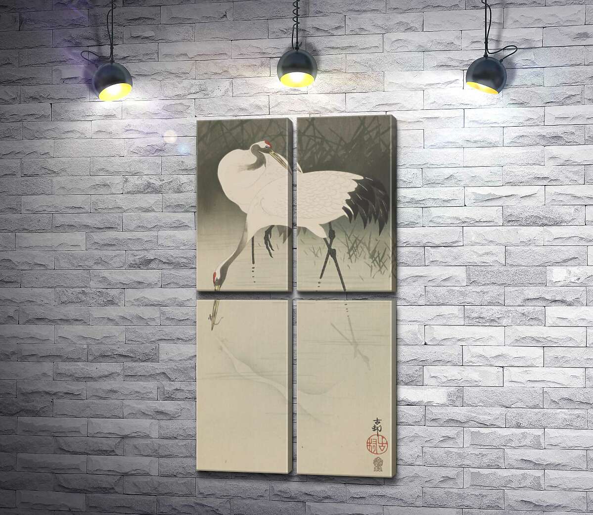 модульна картина Пара журавлів в очереті (Pair of cranes in reeds) - Охара Косон (Ohara Koson) (Модуль №25)