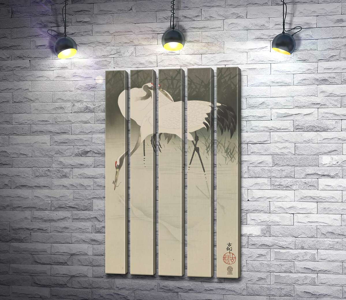 модульна картина Пара журавлів в очереті (Pair of cranes in reeds) - Охара Косон (Ohara Koson) (Модуль №26)