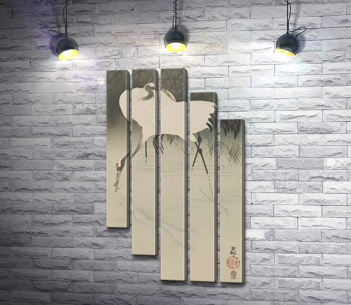 модульна картина Пара журавлів в очереті (Pair of cranes in reeds) - Охара Косон (Ohara Koson) (Модуль №28)
