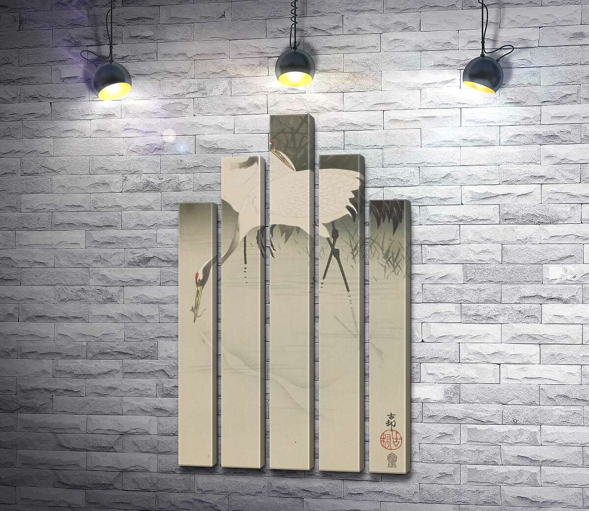модульная картина Пара журавлей в камышах (Pair of cranes in reeds) – Охара Косон (Ohara Koson) (Модуль №29)