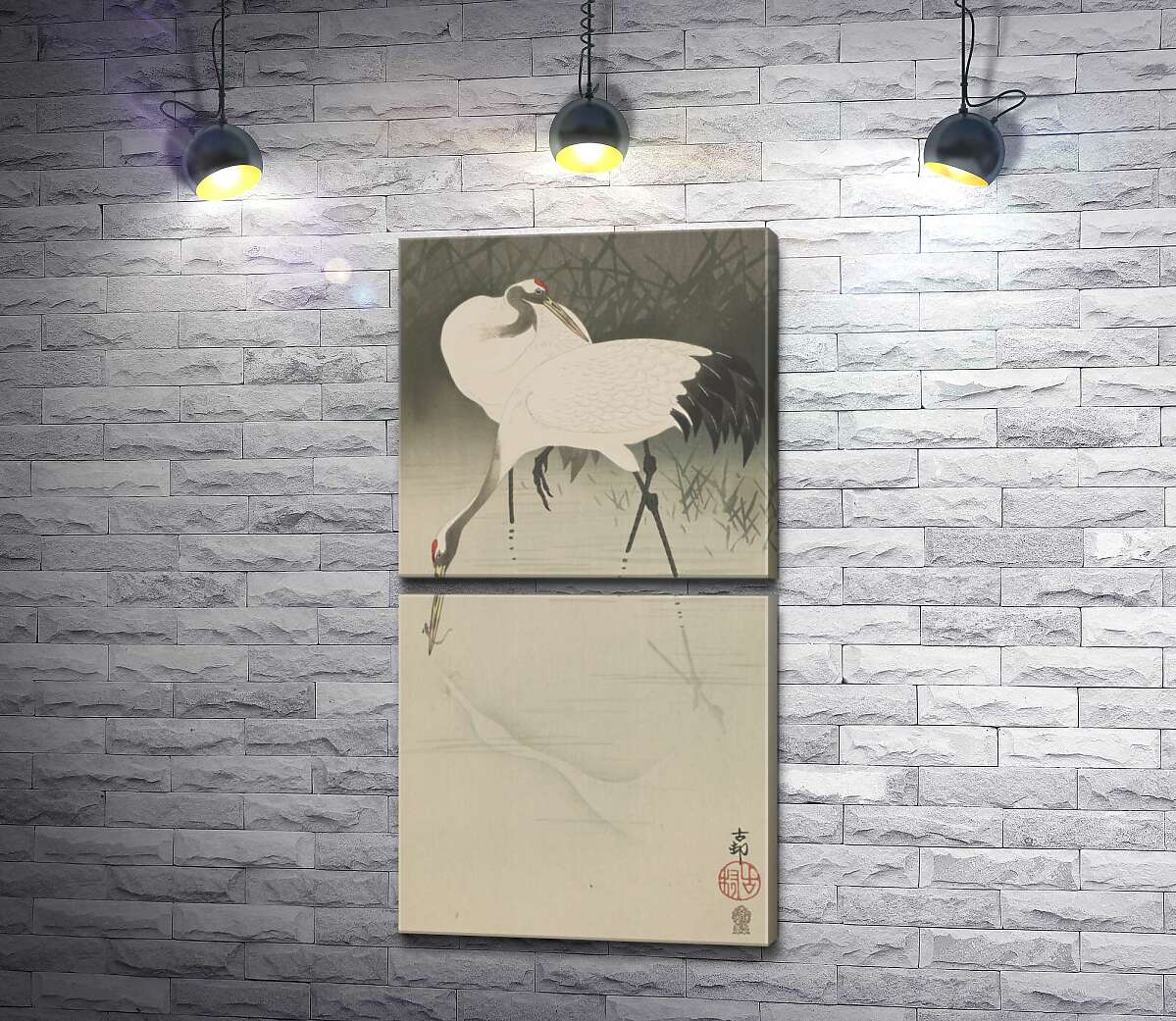 модульна картина Пара журавлів в очереті (Pair of cranes in reeds) - Охара Косон (Ohara Koson) (Модуль №7)