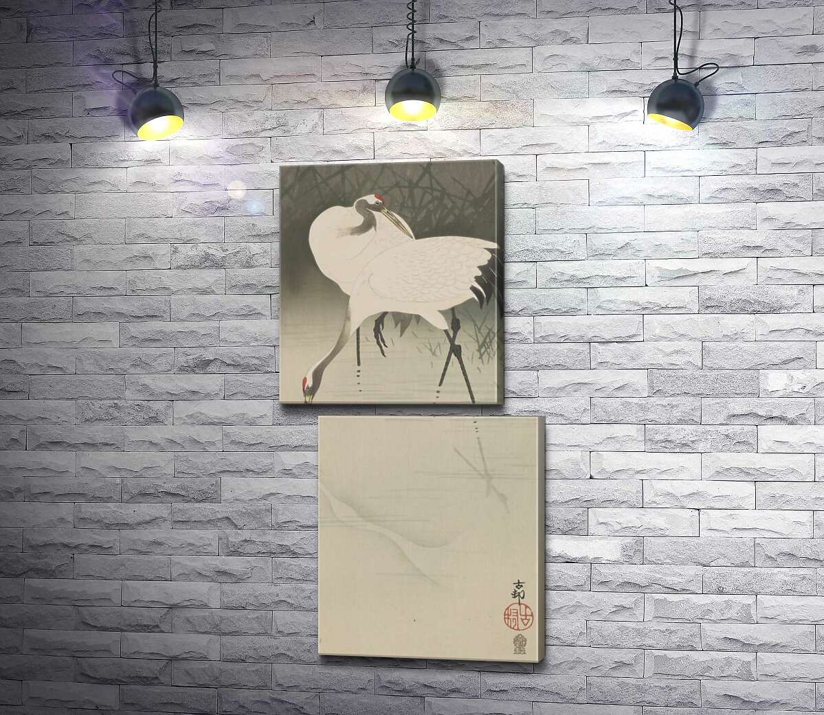 модульна картина Пара журавлів в очереті (Pair of cranes in reeds) - Охара Косон (Ohara Koson) (Модуль №8)