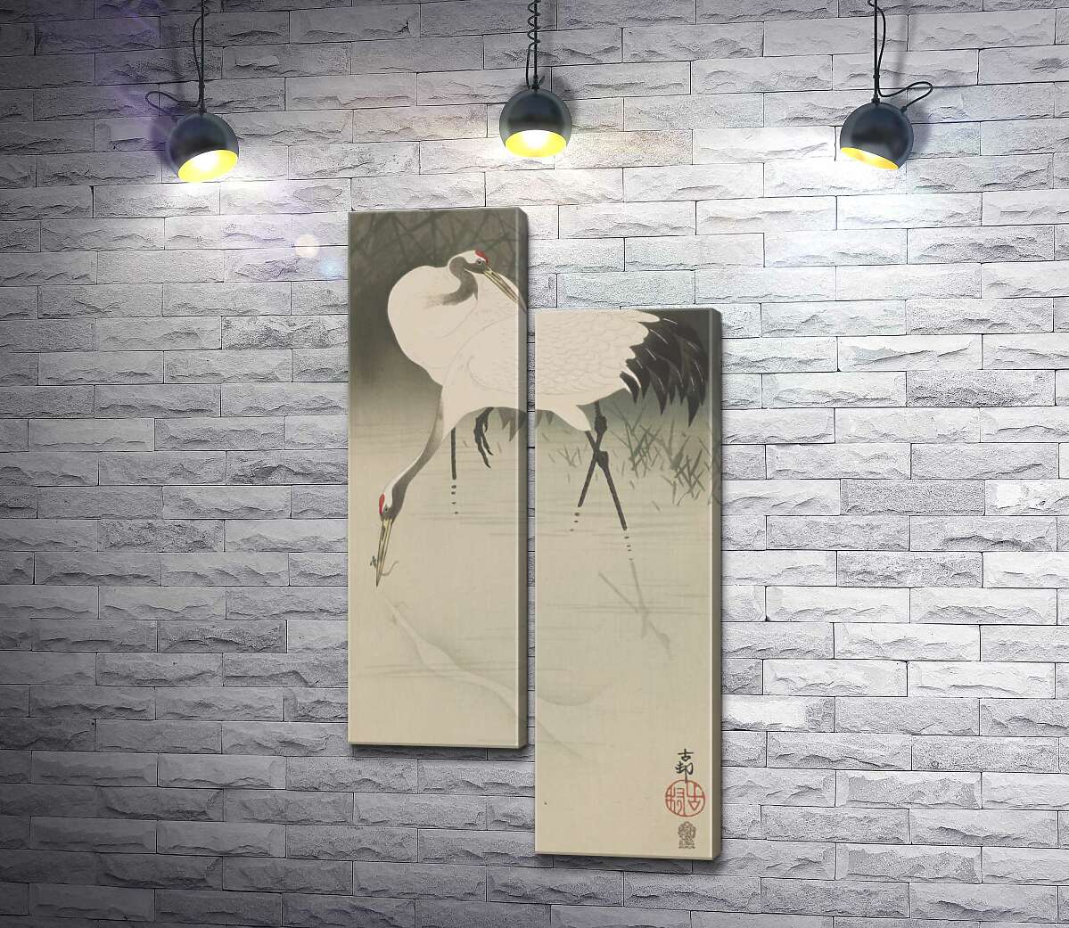 модульна картина Пара журавлів в очереті (Pair of cranes in reeds) - Охара Косон (Ohara Koson) (Модуль №9)