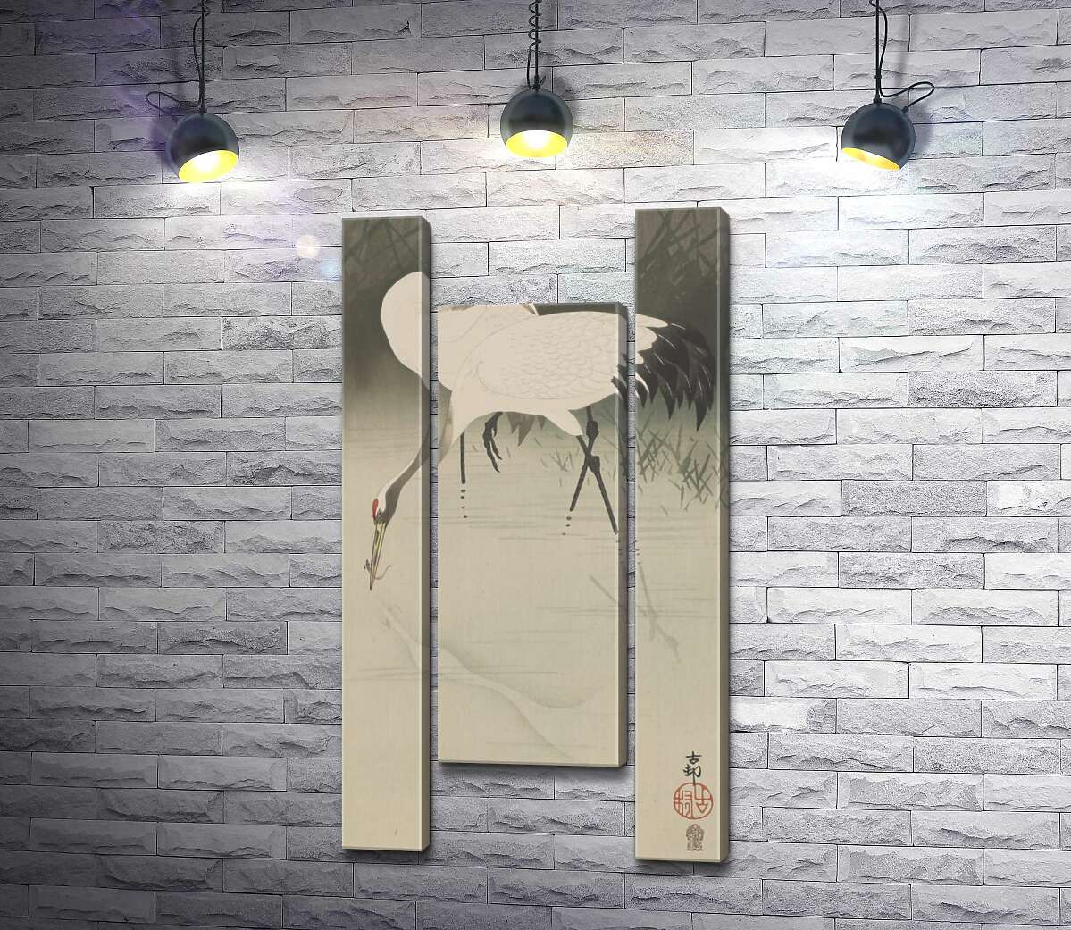 модульна картина Пара журавлів в очереті (Pair of cranes in reeds) - Охара Косон (Ohara Koson) (Модуль №11)