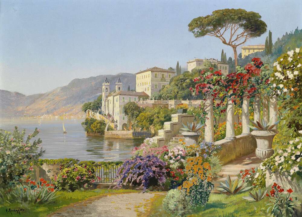 картина-постер Любимый солнцем цветущий сад на склонах Средиземного моря