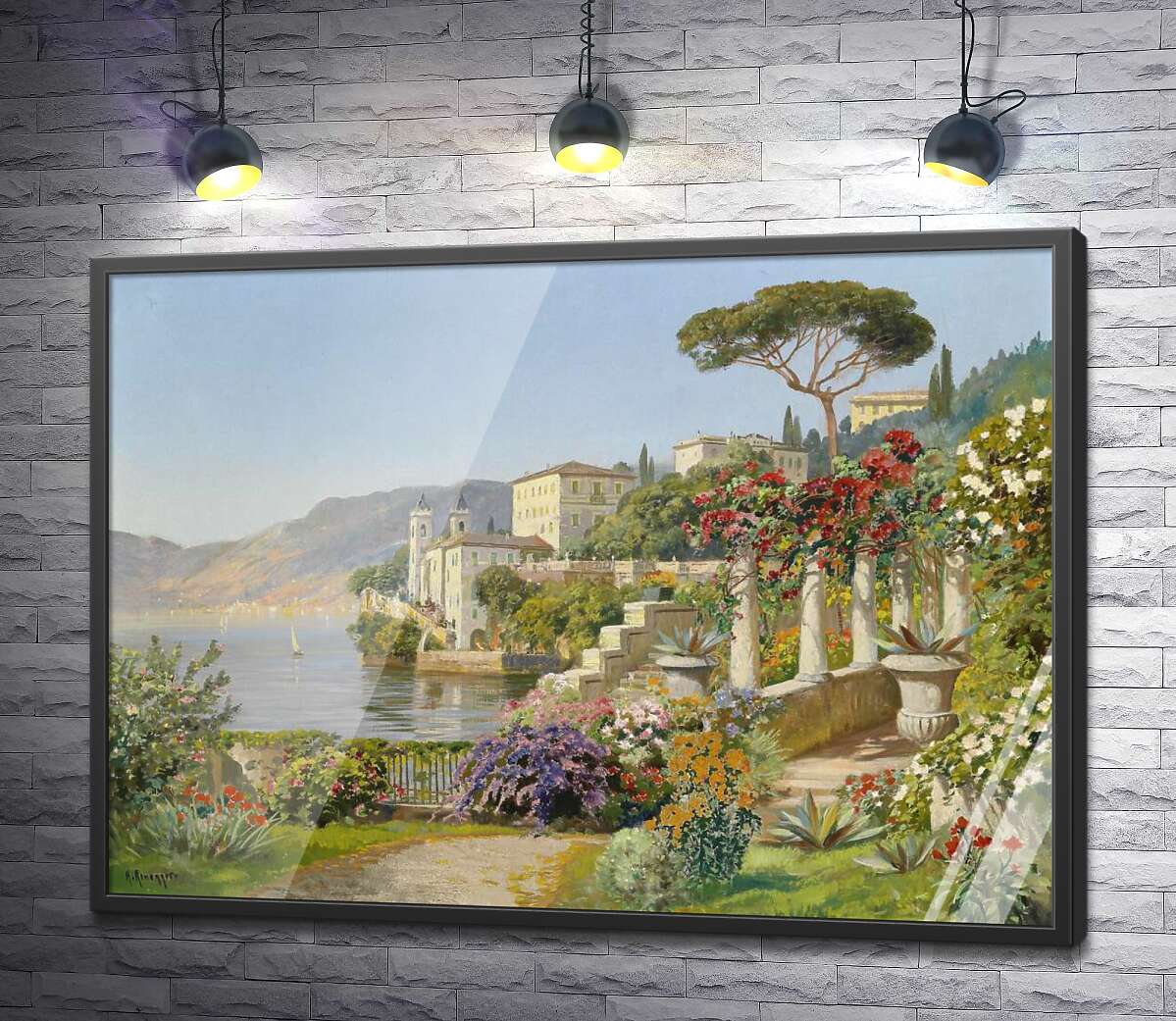 постер Викоханий сонцем квітучий сад на схилах Середземного моря