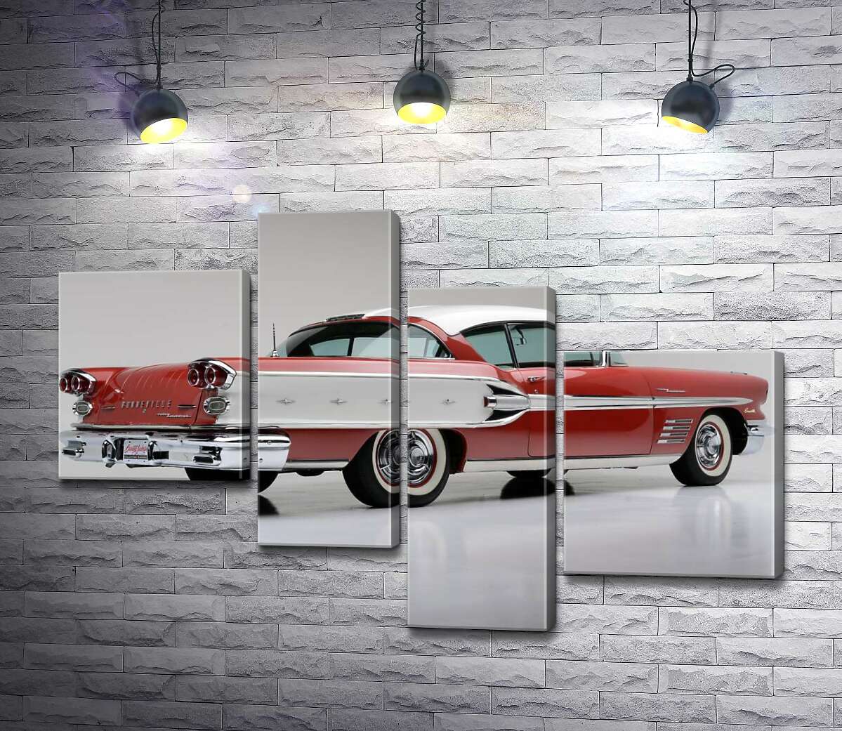 модульна картина Вишнево-білий автомобіль Pontiac Bonneville 1958 року (Модуль №21)