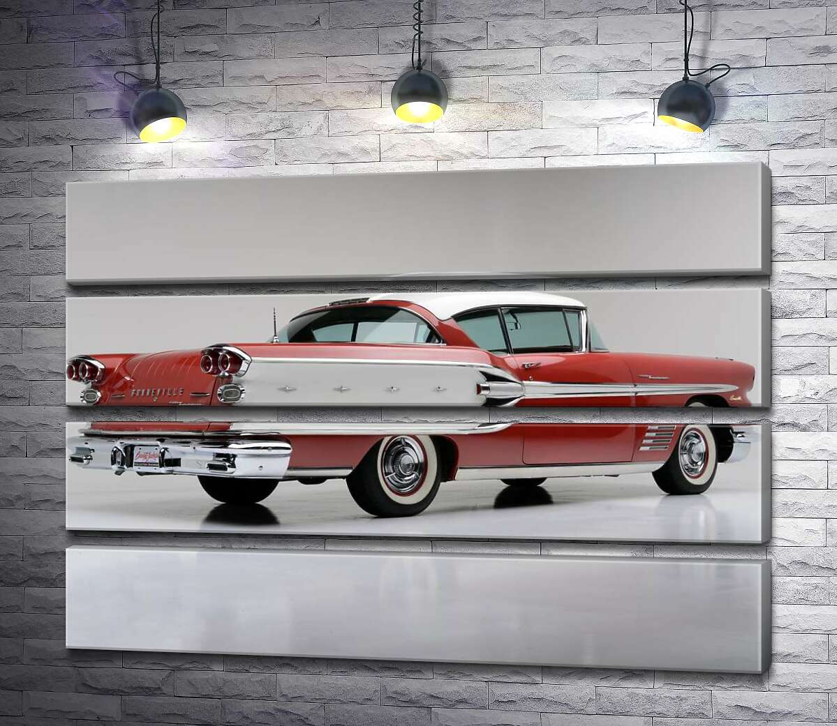 модульная картина Вишнево-белый автомобиль Pontiac Bonneville 1958 года (Модуль №22)