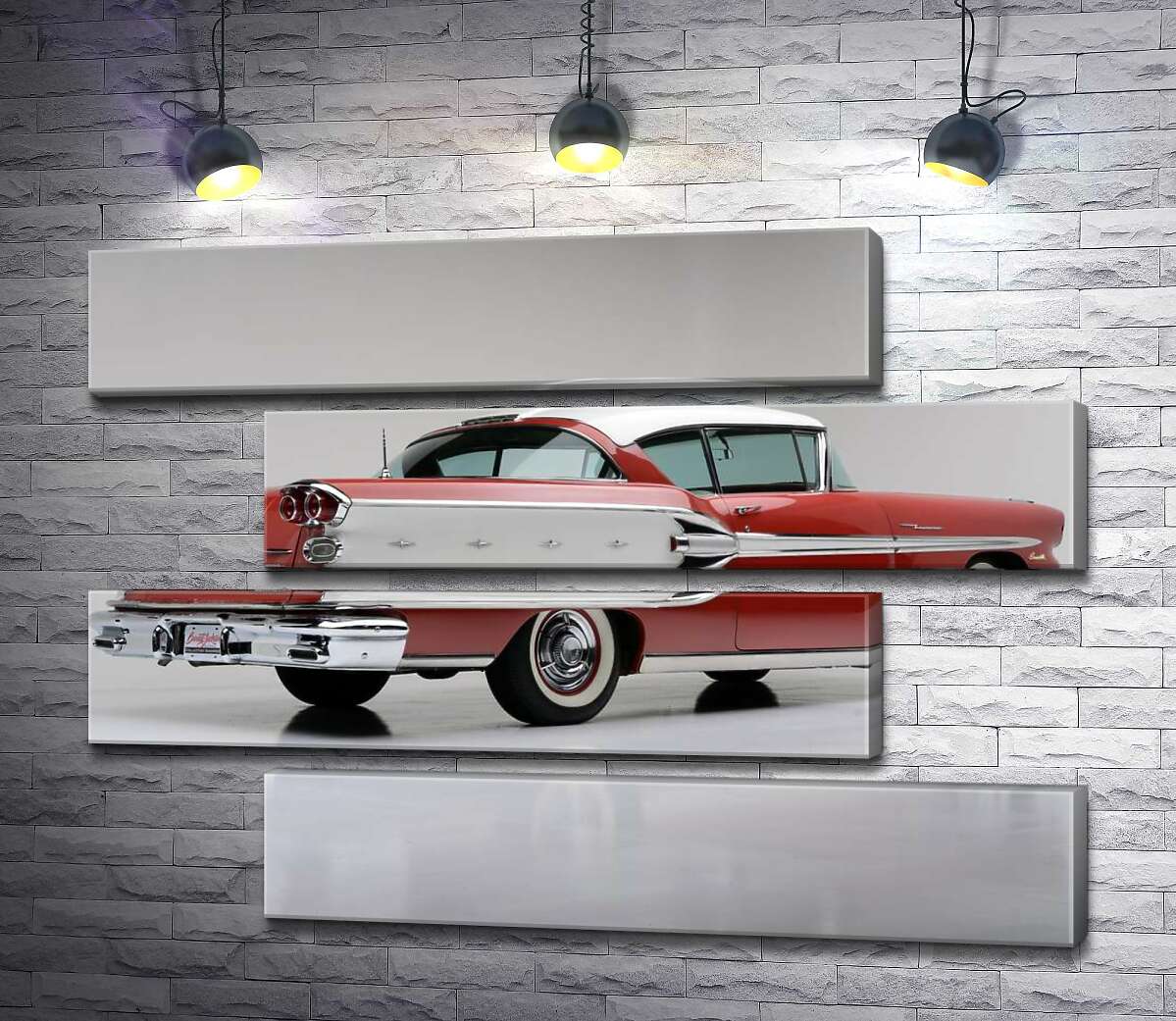 модульная картина Вишнево-белый автомобиль Pontiac Bonneville 1958 года (Модуль №23)